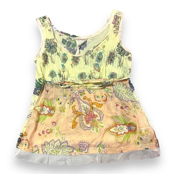 Johnny Was Tops - Johnny Was Y2K Lace Tank Mixed Print Babydoll Sz S
